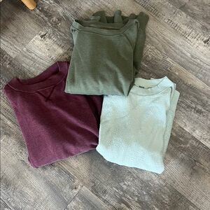 Aerie Set of Three Cozy Sweatshirts in Green, Burgundy, and Light Blue